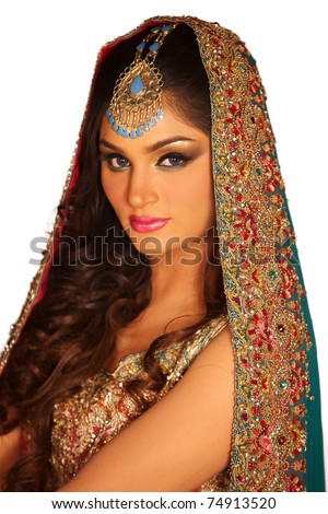 stock photo A portrait of a young arab woman in a wedding dress