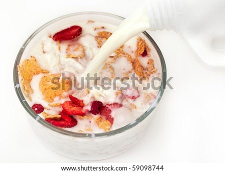 Diet meal, cornflakes and fat free milk