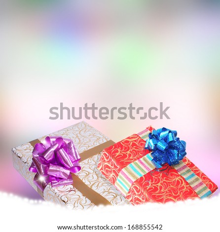Surprise boxes in New Year Holiday.Christmas.Gift boxes on a snow