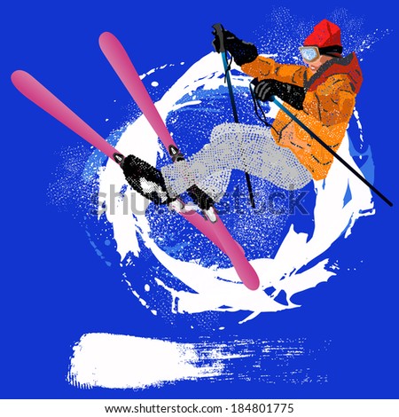 Freestyle Skiing.Mountain skiing.Extreme Skiing.Winter Sport.Vector