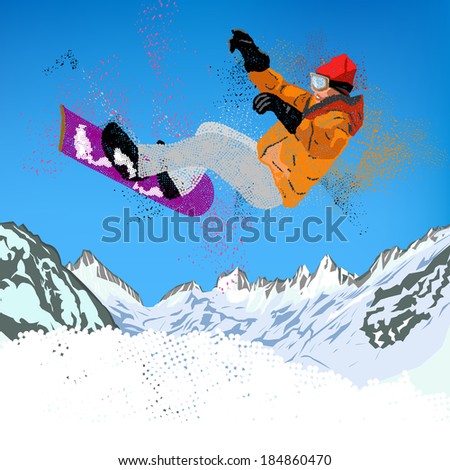 Freestyle Skiing.Mountain skiing.Extreme Snowboarding.Winter Sport.Vector
