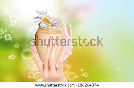 Natural Flower Cream for Woman hands.Spa salon