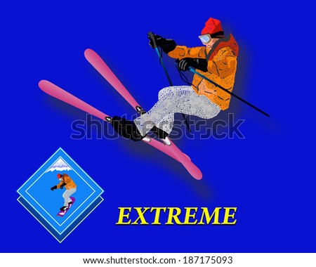 Winter Sport. Emblem. Freestyle Skiing. Extreme Skiing.Vector