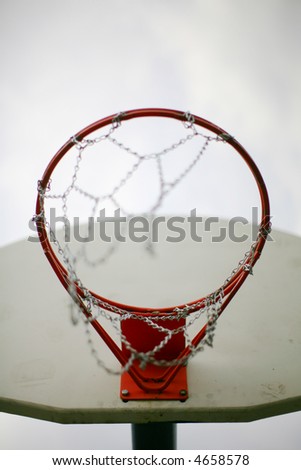 From Below shot of orange rim chain net basketball hoop