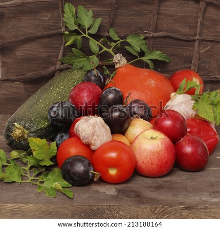 Vegetables and fruits in autumn season still life