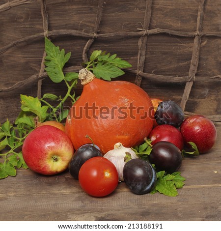 Vegetables and fruits in autumn season still life