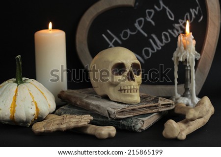 burning candle and  skull. halloween image