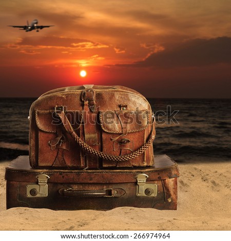 baggage on a beach. Concept for travel agents