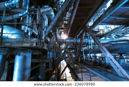 industrial ladders, cables, pipelines in blue tones