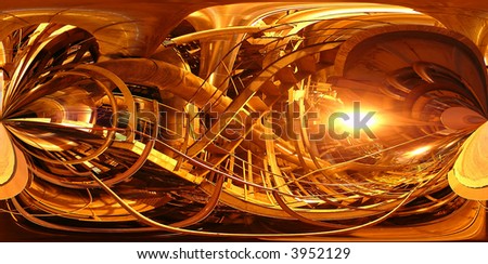 abstract illustration of a tangle of pipes, ladders, walkways