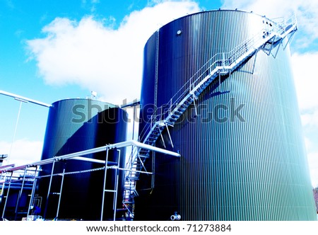 Industrial zone, Steel tanks in blue tones