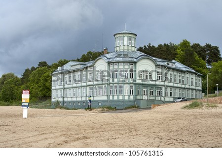 JURMALA, LATVIA - JUNE 2: Former bath house of E.Racene on the beach on June 2, 2012 in Jurmala, Latvia. It was built during 1911-1916, it was possible to take a bath with the warmed-up sea water.