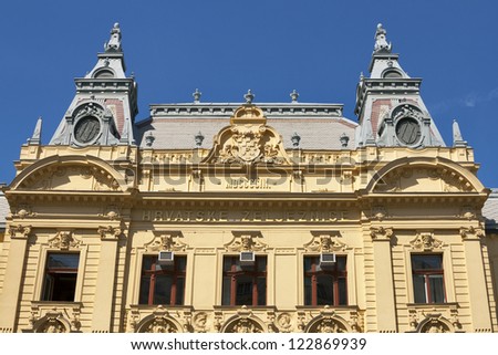 Old art nouveau building of the Croatian Railways HQ management in Zagreb. It is the national Government owned railway company of Croatia.