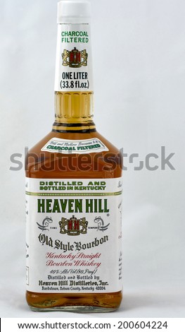 KIEV, UKRAINE - AUGUST 27, 2011: Heaven Hill Old Style Bourbon Whiskey against white. Heaven Hill Distilleries, Inc., is a private family-owned distillery company headquartered in Bardstown, Kentucky.