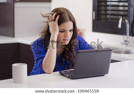 Stressed hispanic woman having some connection problems