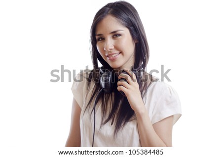 Young latin DJ in a white background