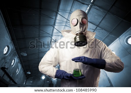 chemical warfare concept with man in a gas mask