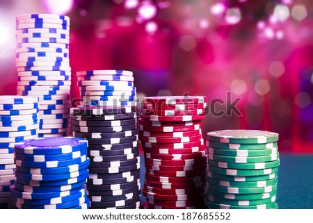 Poker Chips on a gaming table