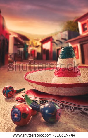 Mexican fiesta background with a hat \