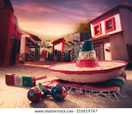 Mexican fiesta background with a hat \