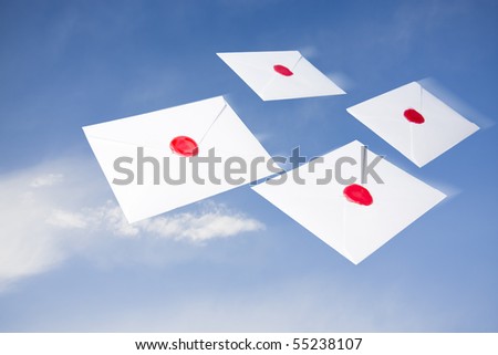 concept of airmail, fast letters flying over the air