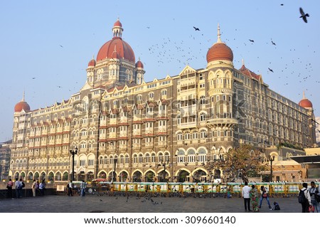Mumbai, India - February 4, 2013: Taj Mahal Palace Hotel,  a five star-hotel is in the Colaba region of Mumbai, Maharashtra, India, commissioned by Tata and first opened to the guest in 1903.