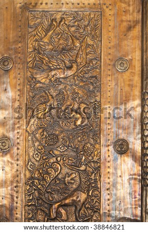 Details of ornament on doors of \'Shaarei Tzedek\' hospital in Jerusalem, Israel
