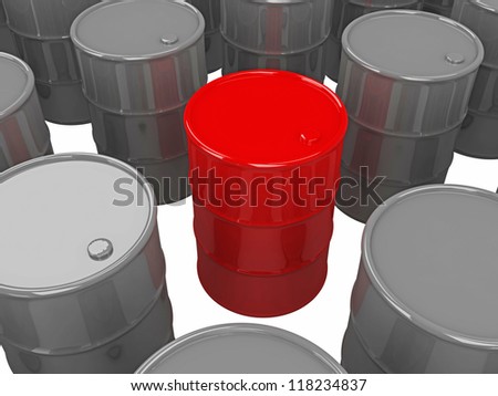 Barrels of oil on a white background
