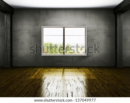 Empty old room with window and column