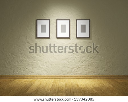 Empty wooden picture on the old wall