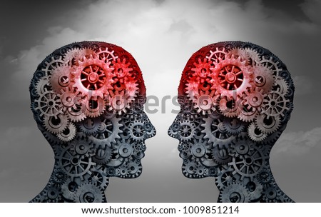 Telepathy and mind reading psychology or mental connection concept as telepathic people symbols communicating through brain waves as a 3D illustration