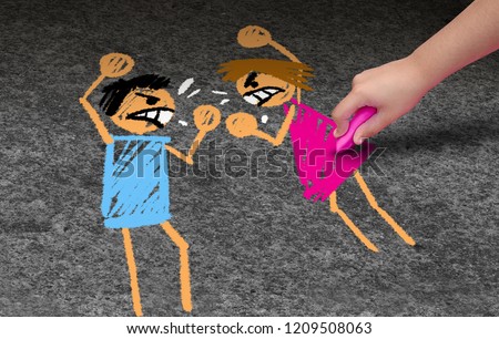 Concept of domestic violence as a child drawing a fight between an arguing mother and father as family abuse or abusive home in a dysfunctional relationship in a 3D illustration style.
