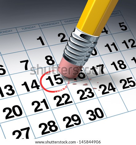 Cancel An Appointment And Change Of Schedule Business Concept With A Pencil Eraser Erasing A Highlighted Red Circle As A Symbol Of Time Management By Rescheduling.