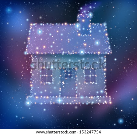 Dream home or dreaming of a family first house as bright stars and planets on a night sky constellation shaped as a residential structure as a real estate concept of a new mortgage loan.