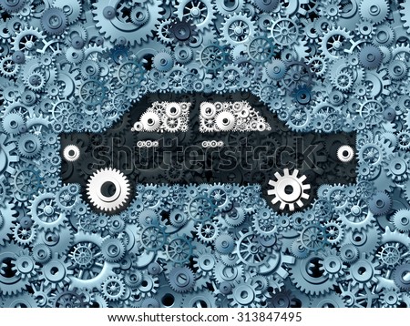 Automobile business and car industry concept as a group of gears shaped as a generic auto as a mechanic symbol or auto insurance industry transportation icon.