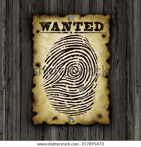 Background search concept and identity searching or people screening or finding an employee as a recruitment and human resource symbol with a old paper sign with a finger print or fingerprint.