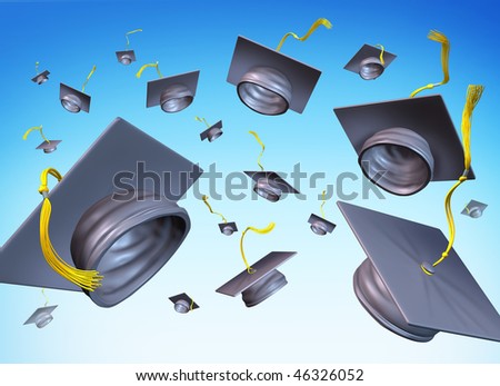 graduation hats in the air graduating day throw hat in the sky