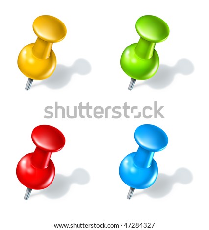 thumb tack push pin multicolor  options isolated on white