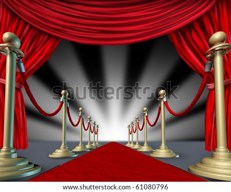 Hollywood Movie Star on Red Carpet Curtains Hollywood Premier Grand Opening Movie Star