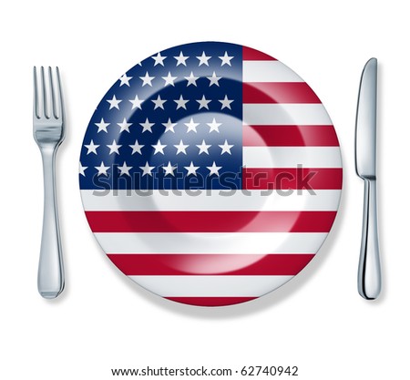 American food fork plate knife isolated U.S.A. flag cuisine