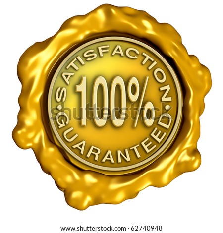 satisfaction guaranteed gold wax crest stamp isolated