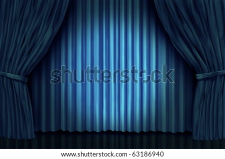 blue drapes curtain center stage theater presentation
