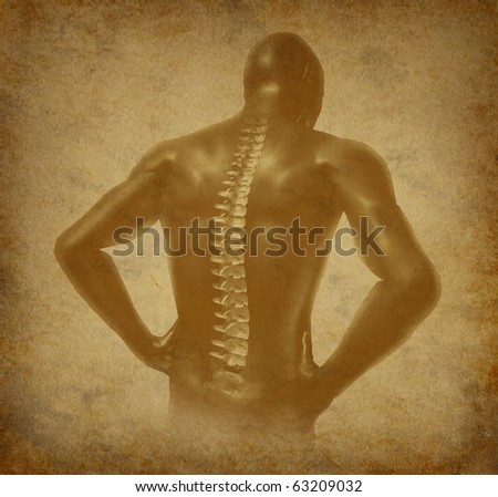 Human back spine spinal pain ancient grunge old medical parchment