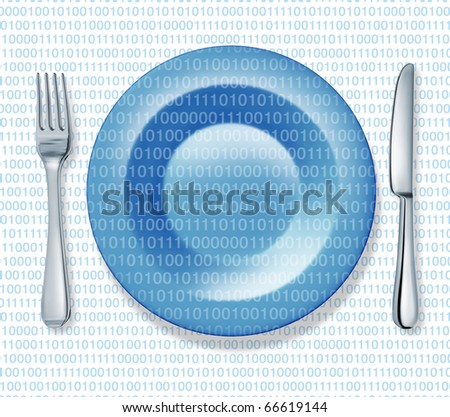 internet food fork plate knife isolated binary code web cuisine