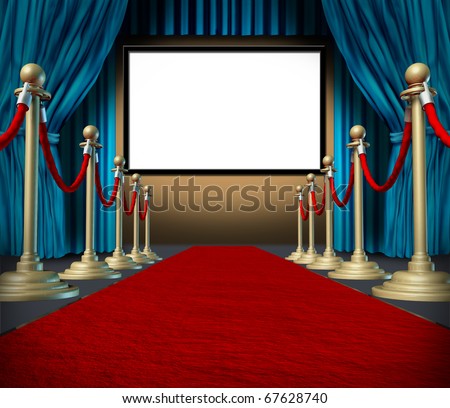 cinema stage blank blue curtains red carpet display