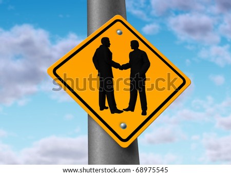 business meeting hand shake agreement deal road sign symbol icon