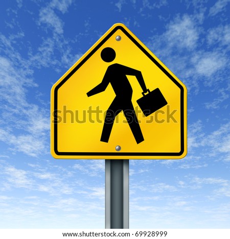 business man person brief case financial crossing opportunity career jobs yellow road street sign