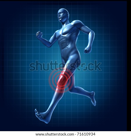 Running man with knee pain and injury representing a medical symbol of health