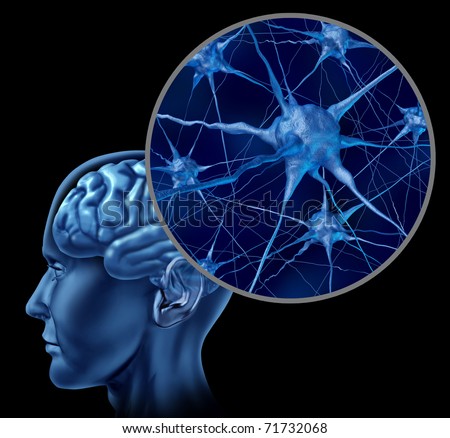 Human brain medical symbol represented by a close up of neurons and organ cell activity showing intelligence related to memory.
