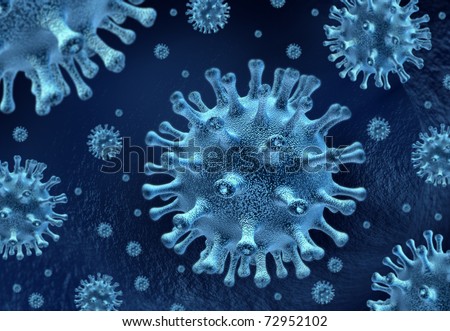 Virus infection medical symbol represented by a group of bacterial intruder cells causing sickness and disease to healthy patients.